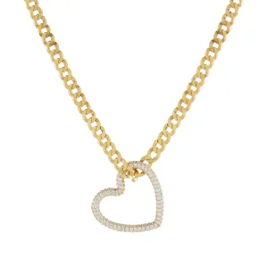 Pavé Heart Cuban Chain Necklace