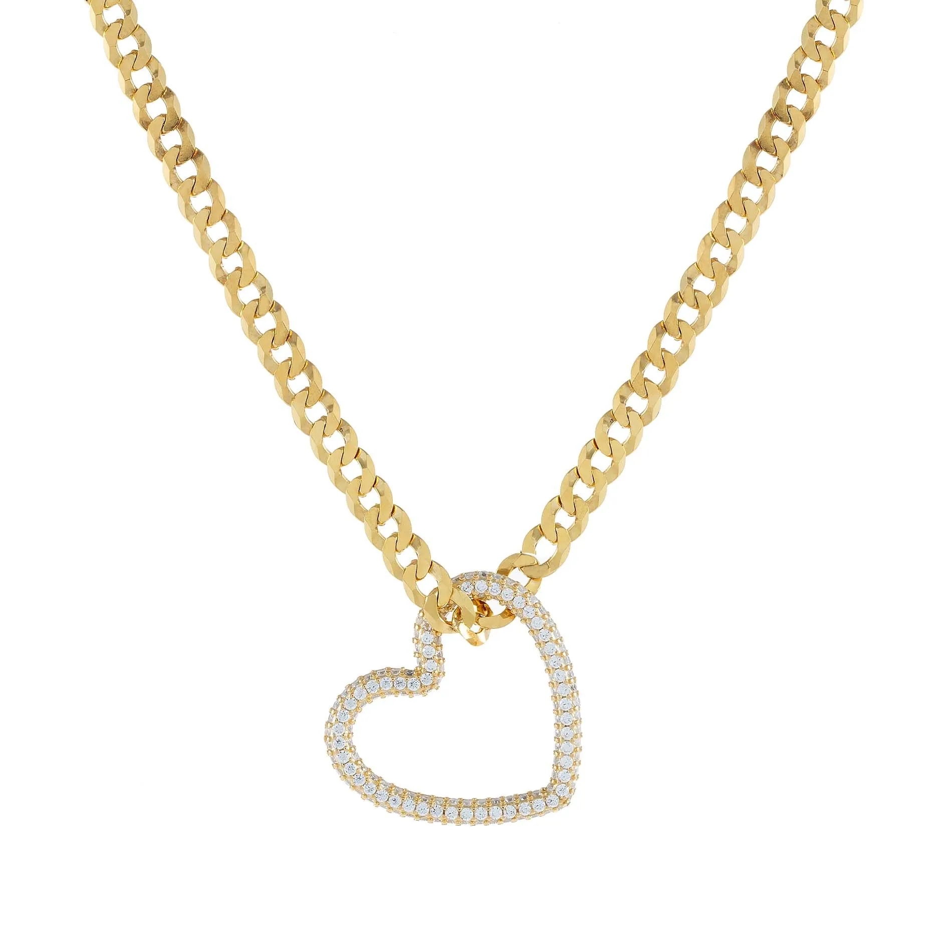 Pavé Heart Cuban Chain Necklace