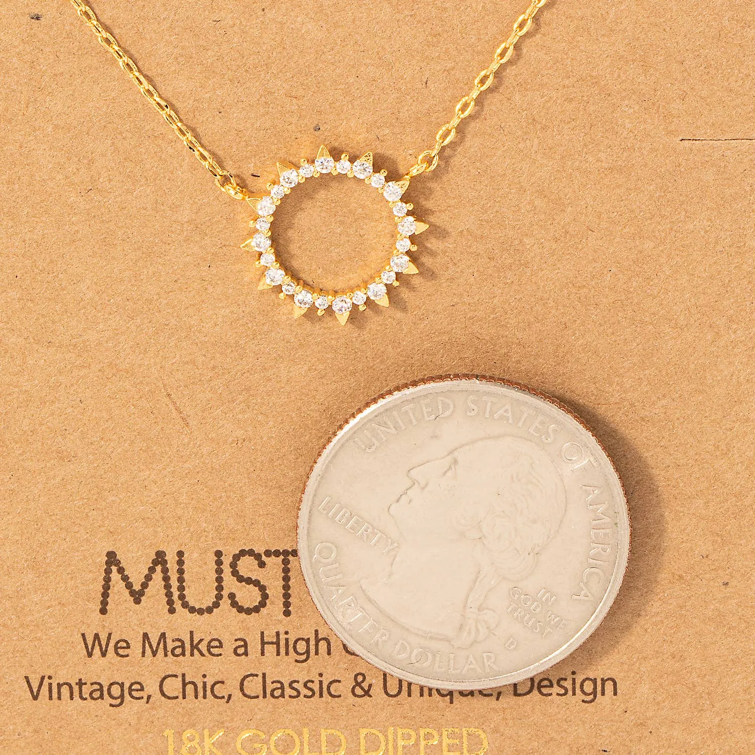 Pave Circle Sun Pendant Necklace: S