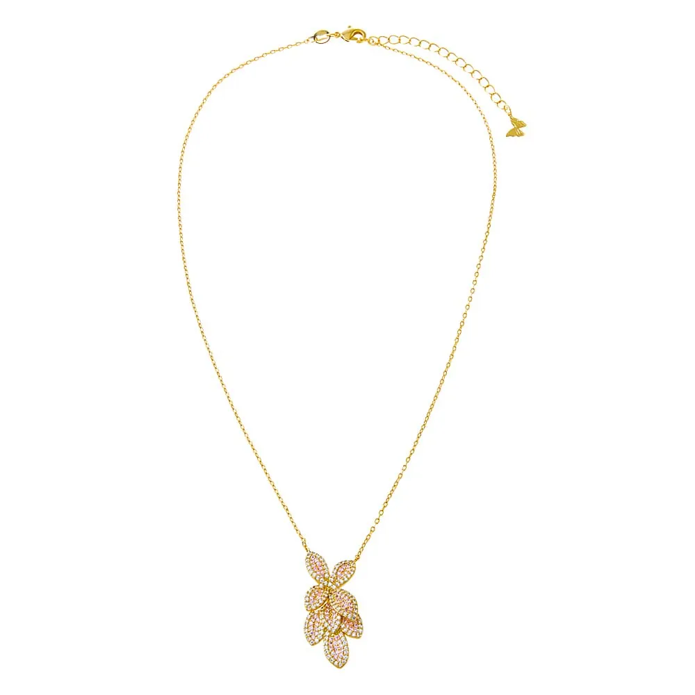 Pave Colored Shaker Flower Fancy Pendant Necklace
