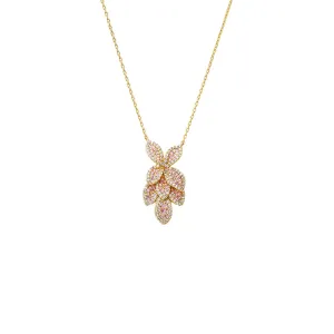 Pave Colored Shaker Flower Fancy Pendant Necklace
