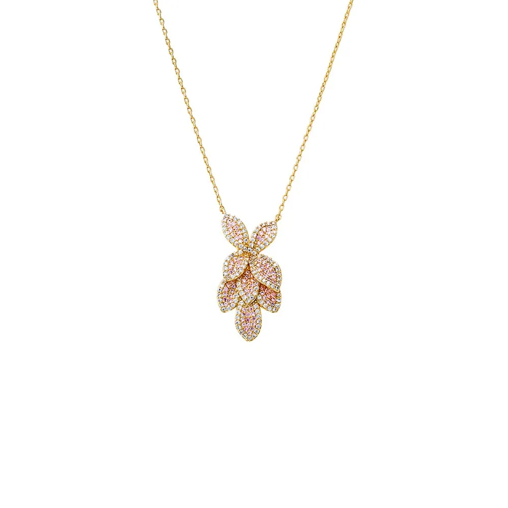 Pave Colored Shaker Flower Fancy Pendant Necklace