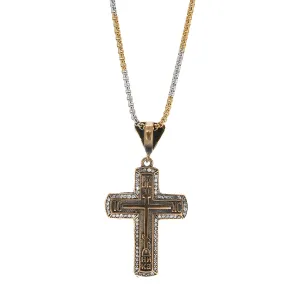 Pave Diamond Gold Cross Chain Sterling Silver Necklace