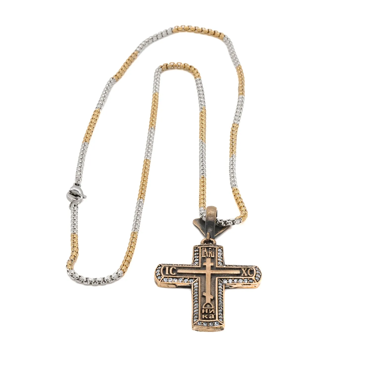 Pave Diamond Gold Cross Chain Sterling Silver Necklace