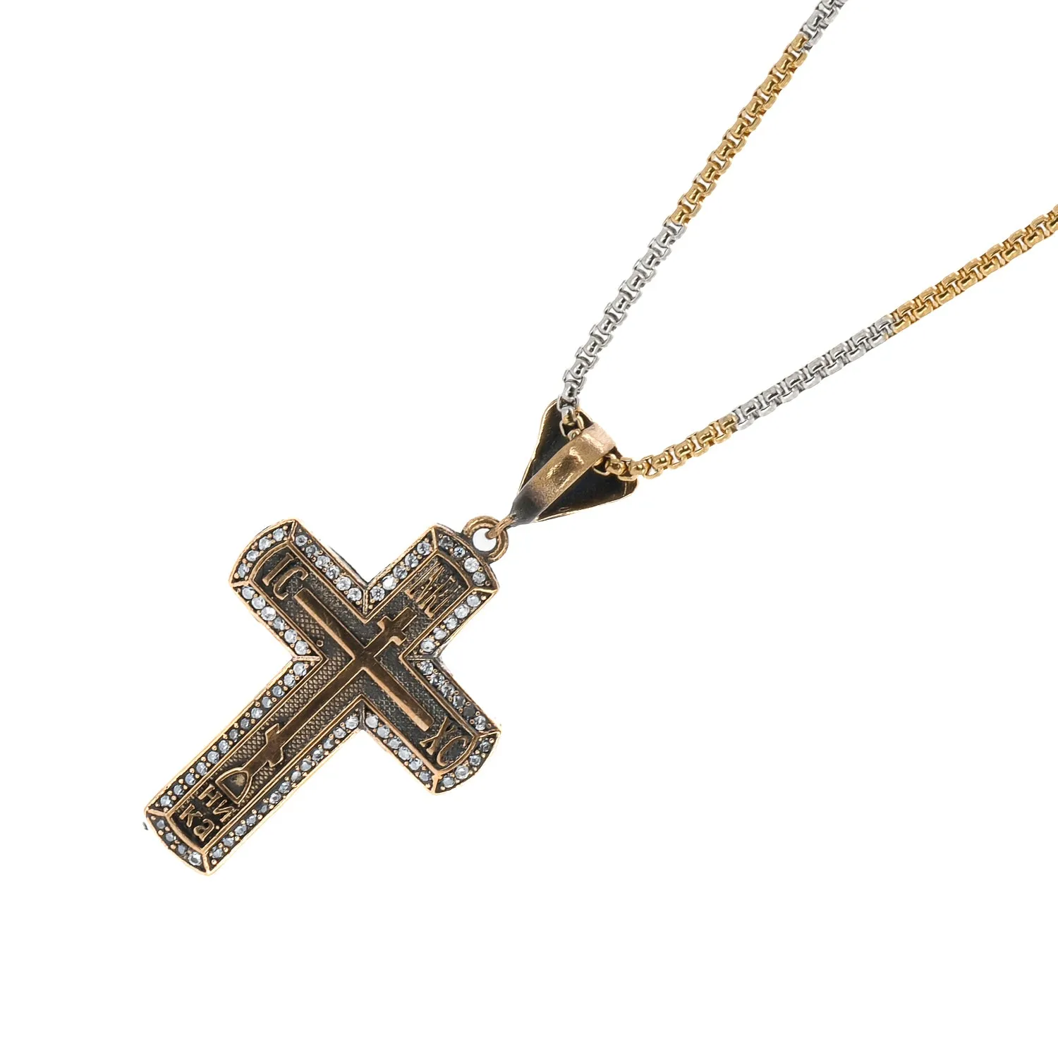 Pave Diamond Gold Cross Chain Sterling Silver Necklace