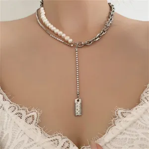 Pearl & Cubic Zirconia Ruler Drop Necklace