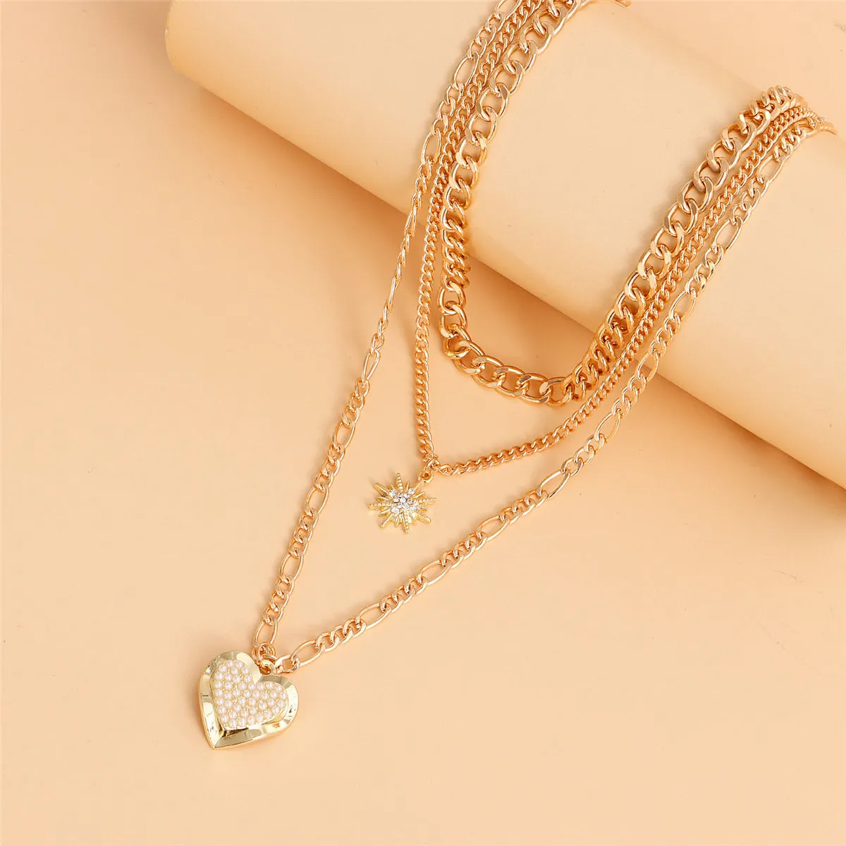 Pearl & Cubic Zirconia Star Heart Pendant Necklace - Set Of Three