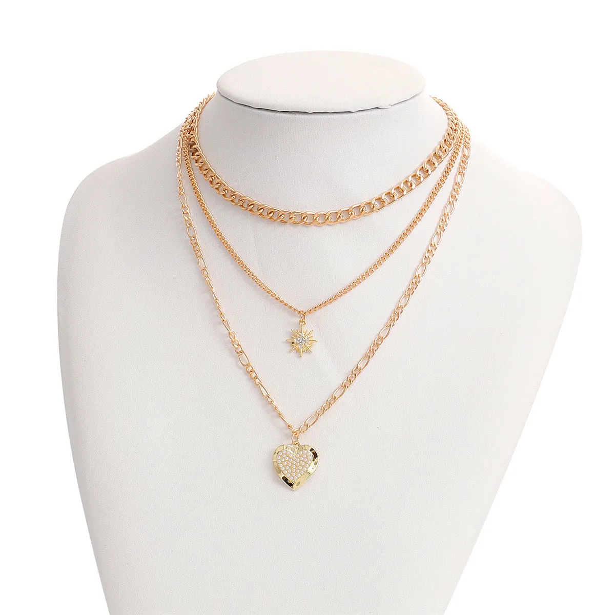 Pearl & Cubic Zirconia Star Heart Pendant Necklace - Set Of Three