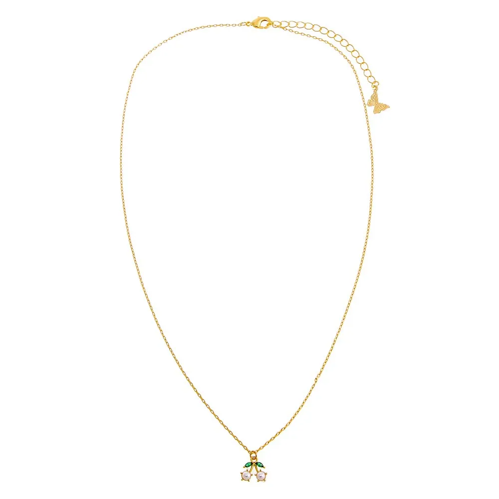 Pearl & Emerald Cherry Pendant Necklace