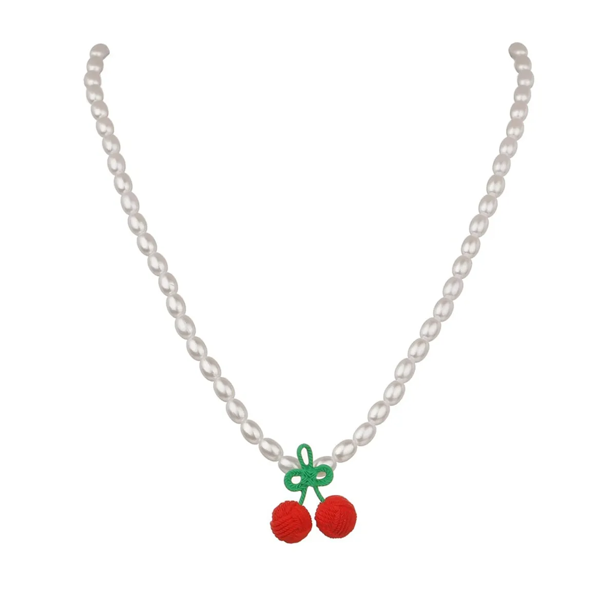 Pearl & Red Polyster Cherry Pendant Necklace