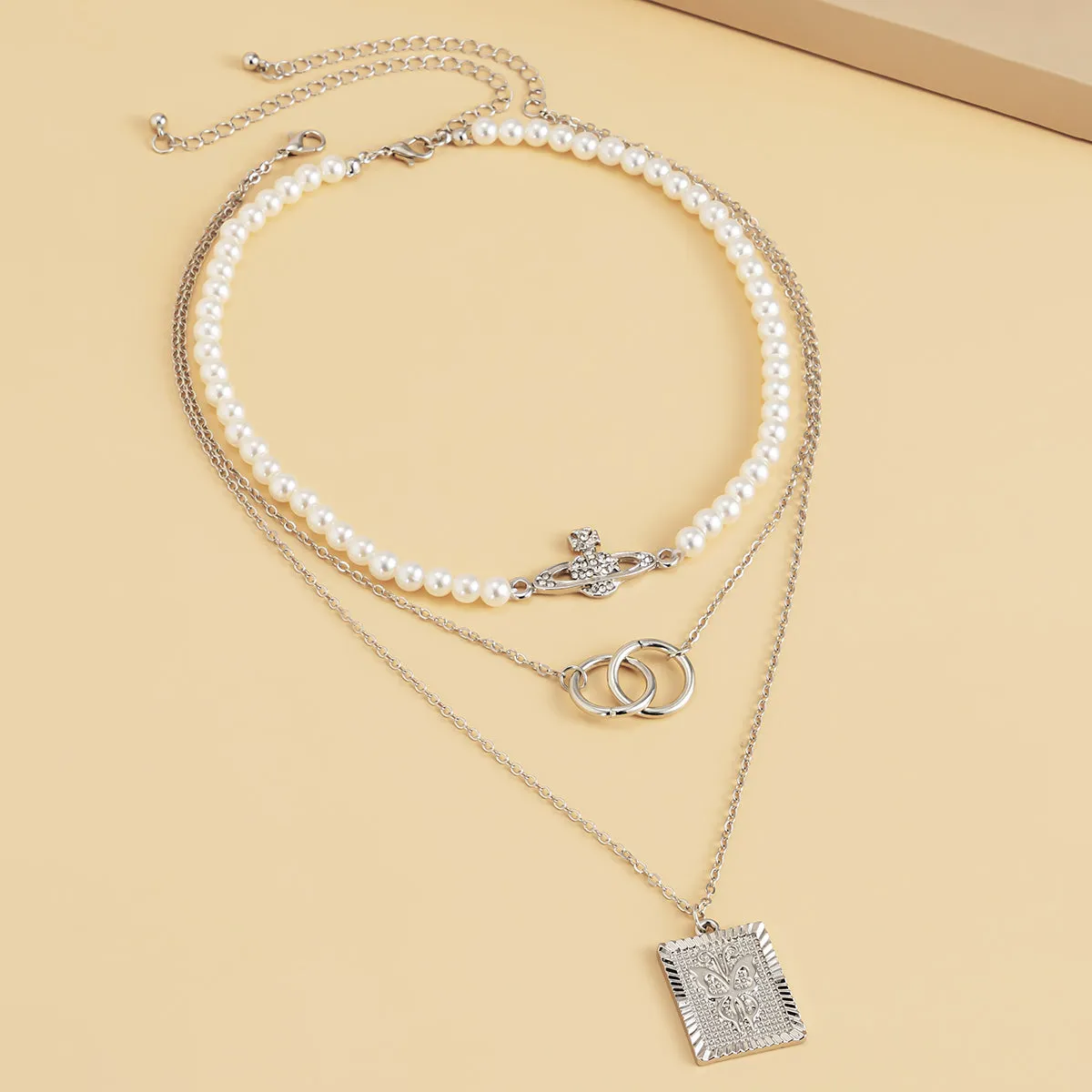 Pearl & Silver Plated Butterfly Card Necklace Set