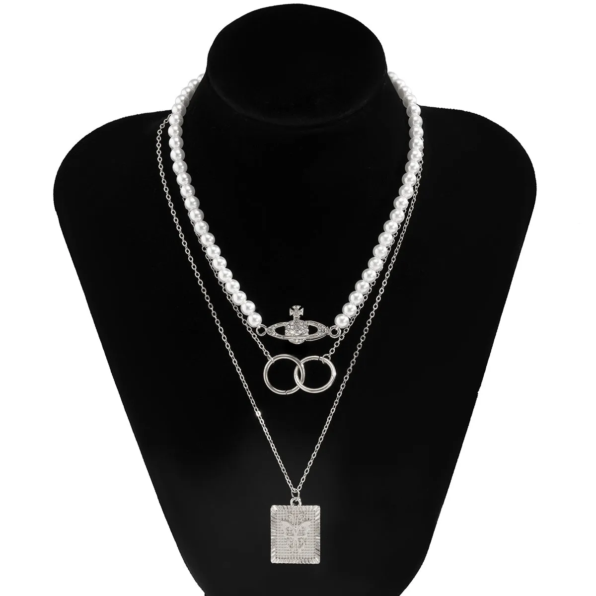 Pearl & Silver Plated Butterfly Card Necklace Set
