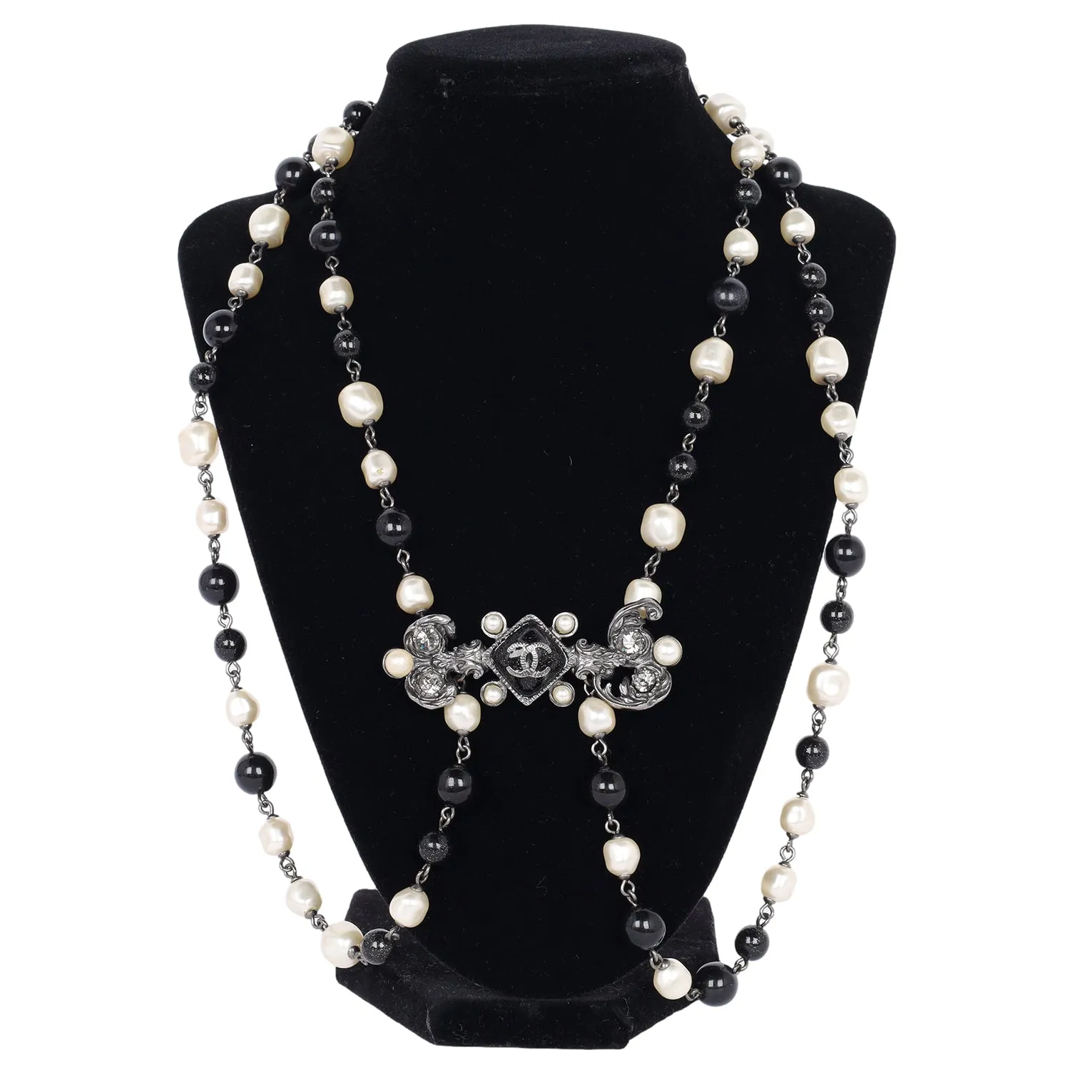 Pearl Bead Enamel CC Baroque Long Necklace
