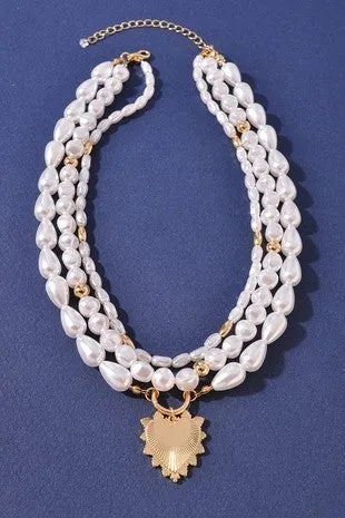 Pearl Bead Heart Layer Necklace