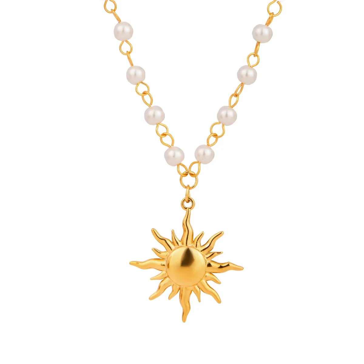 Pearl Chain Sun Pendant Necklace