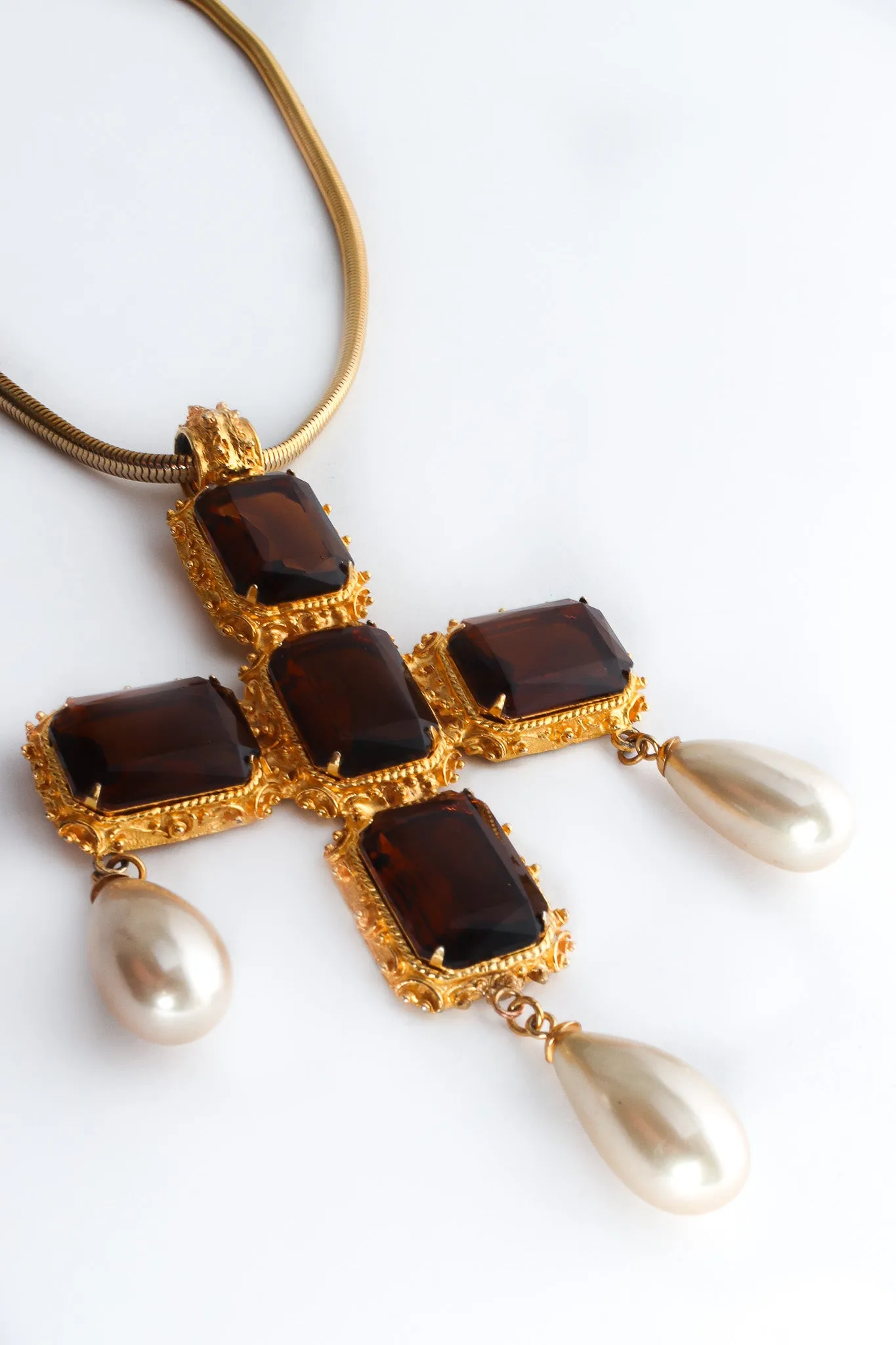 Pearl Stone Cross Pendant Necklace