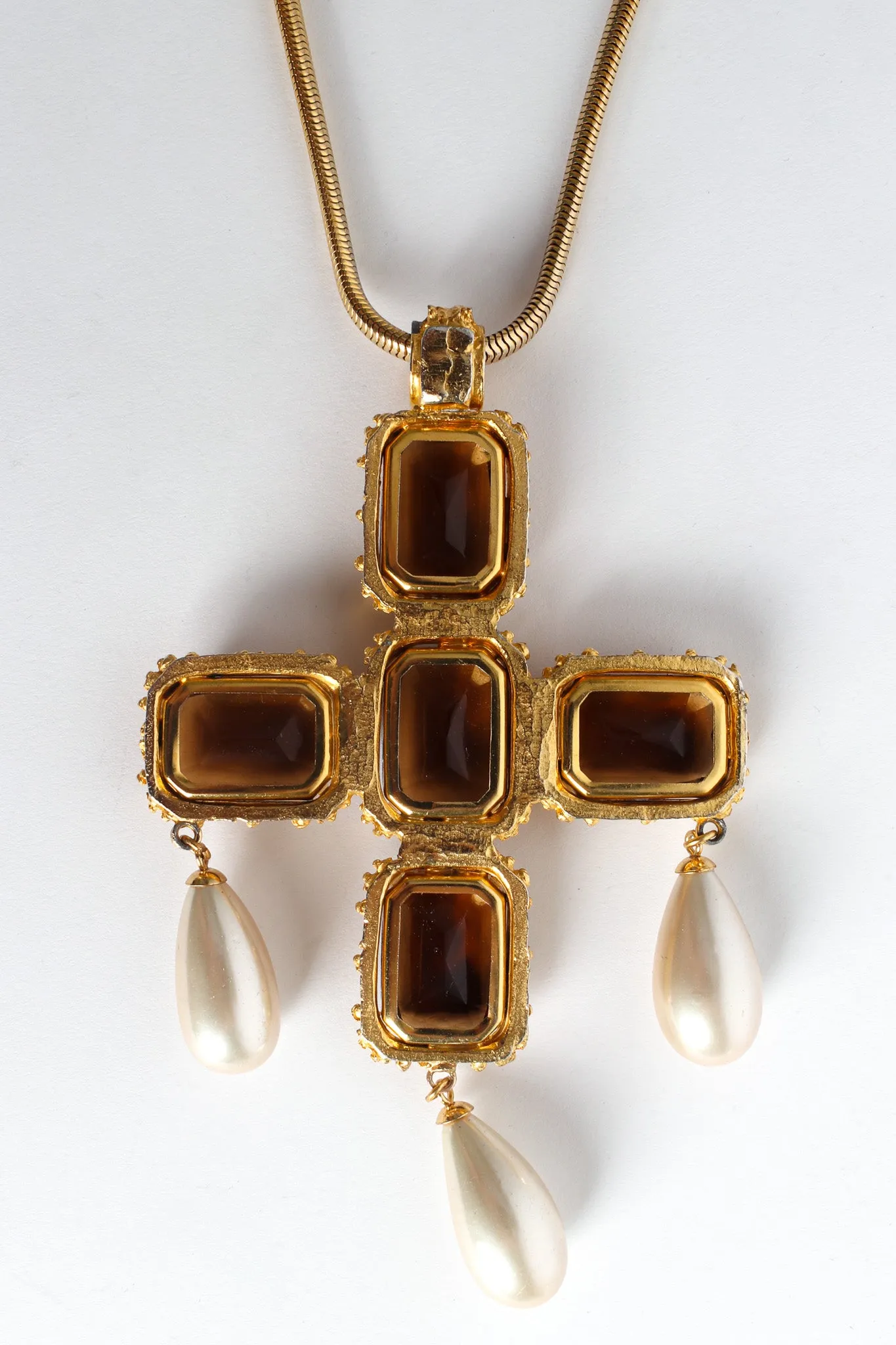 Pearl Stone Cross Pendant Necklace