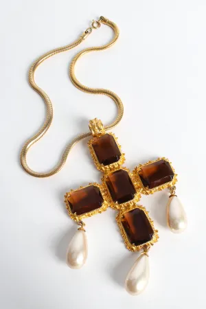 Pearl Stone Cross Pendant Necklace