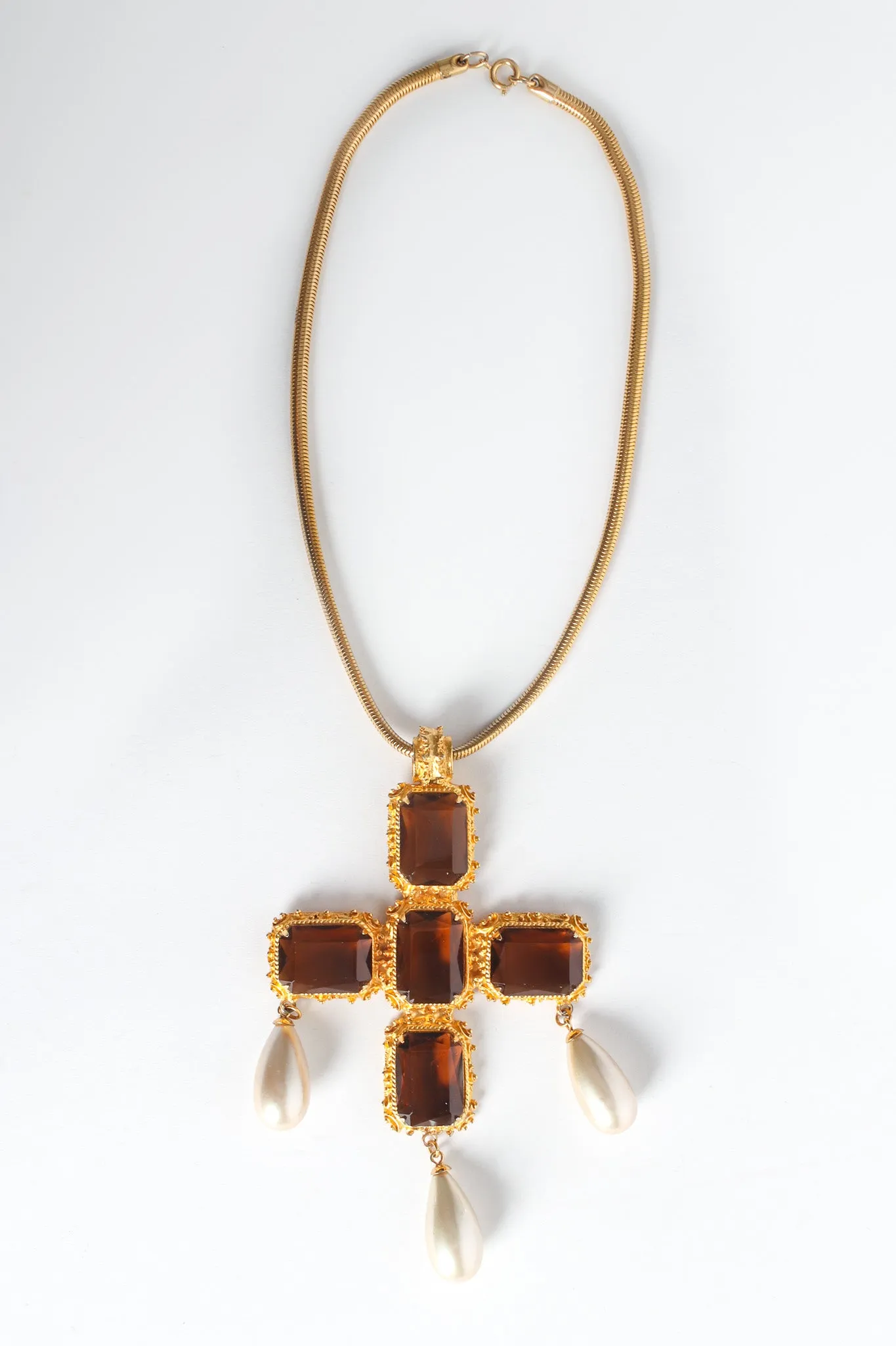 Pearl Stone Cross Pendant Necklace