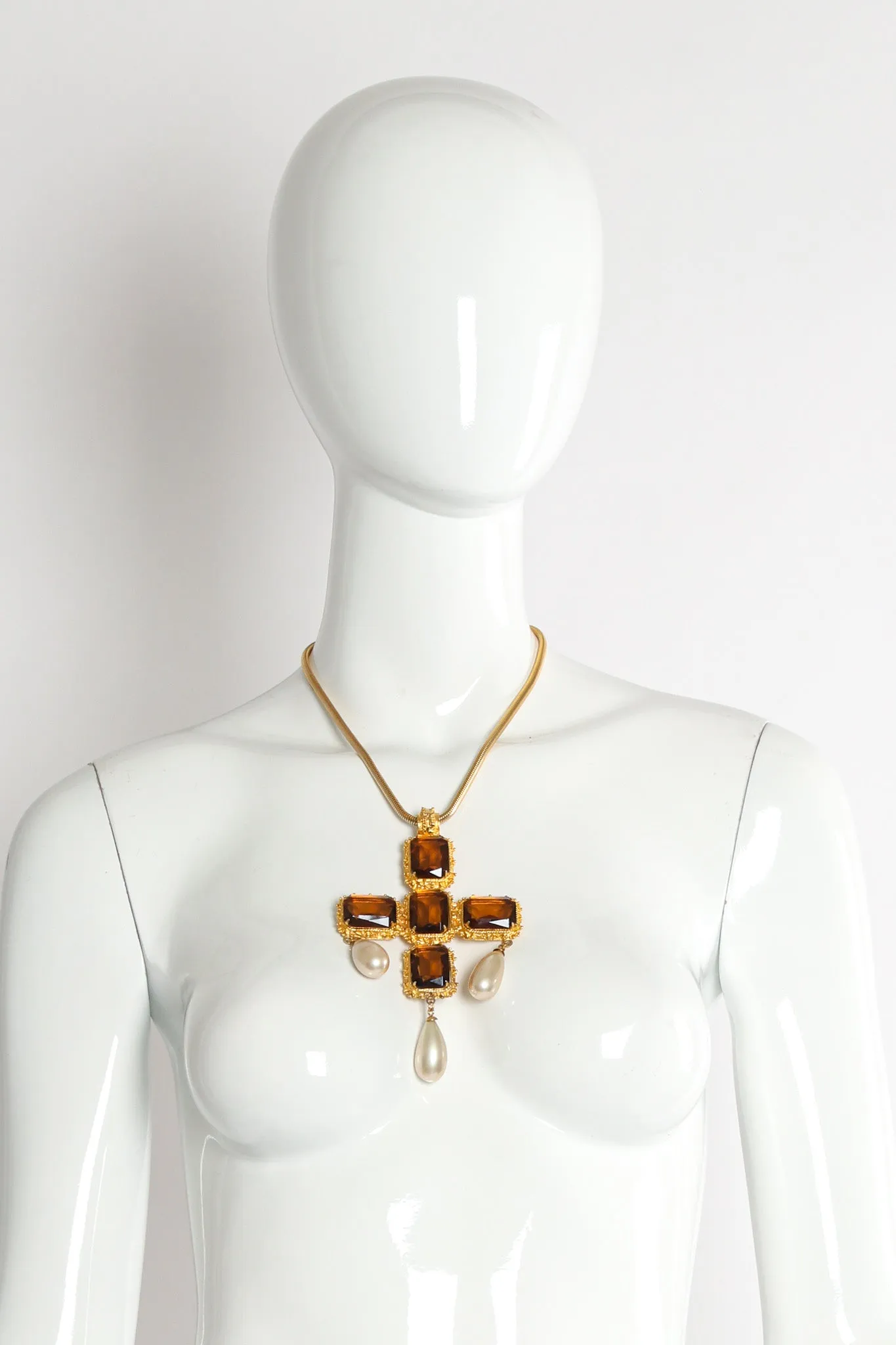 Pearl Stone Cross Pendant Necklace