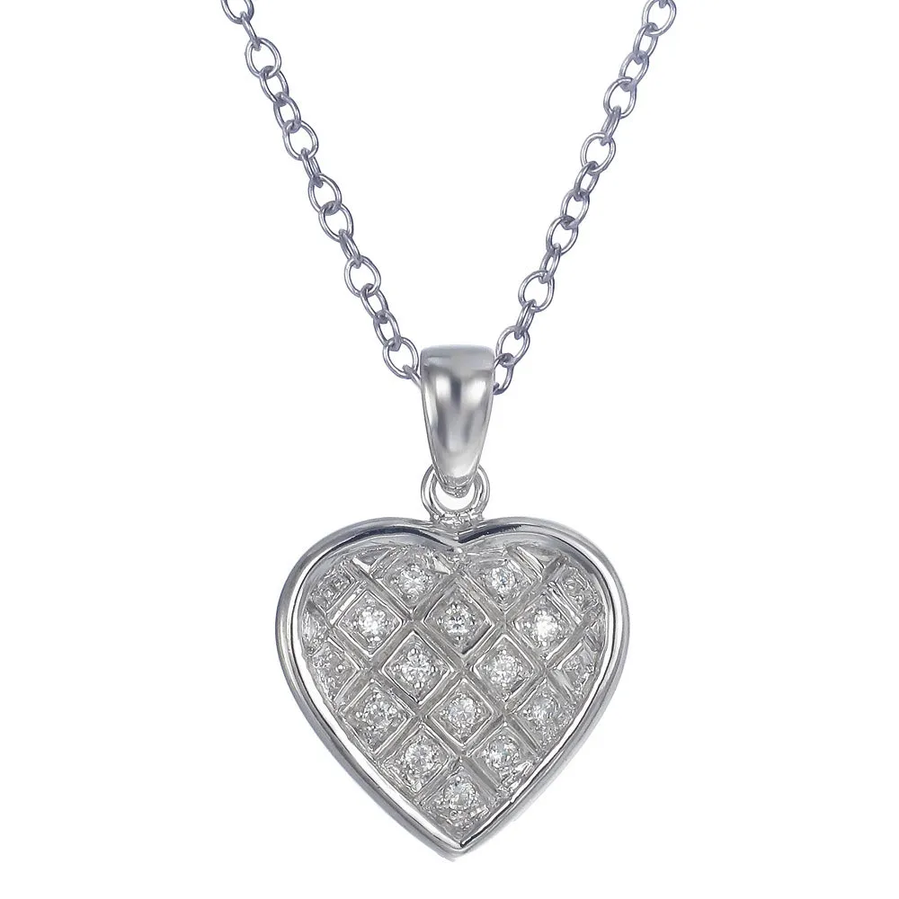 Pendant Necklace, CZ Heart Pendant Necklace for Women in .925 Sterling Silver with 18 Inch Chain