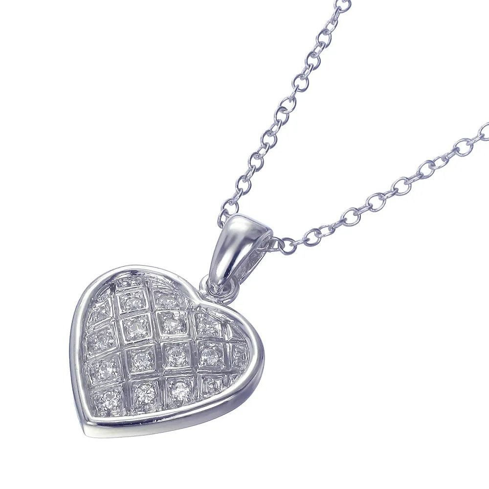 Pendant Necklace, CZ Heart Pendant Necklace for Women in .925 Sterling Silver with 18 Inch Chain