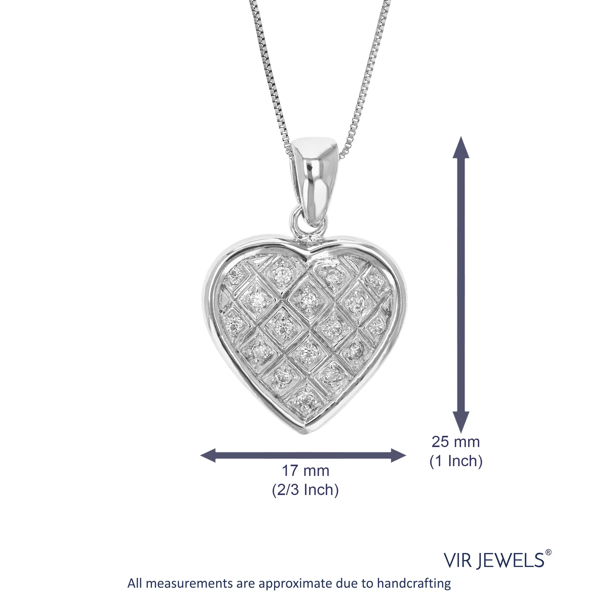 Pendant Necklace, CZ Heart Pendant Necklace for Women in .925 Sterling Silver with 18 Inch Chain