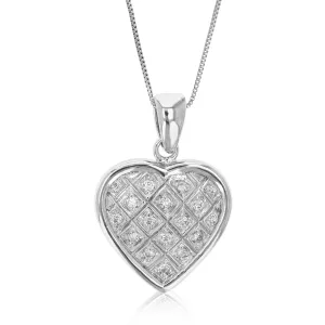 Pendant Necklace, CZ Heart Pendant Necklace for Women in .925 Sterling Silver with 18 Inch Chain