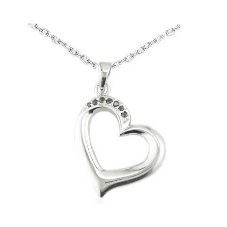 Pendant Necklace, Heart Shape CZ Pendant Necklace for Women in .925 Sterling Silver with 18 Inch Chain