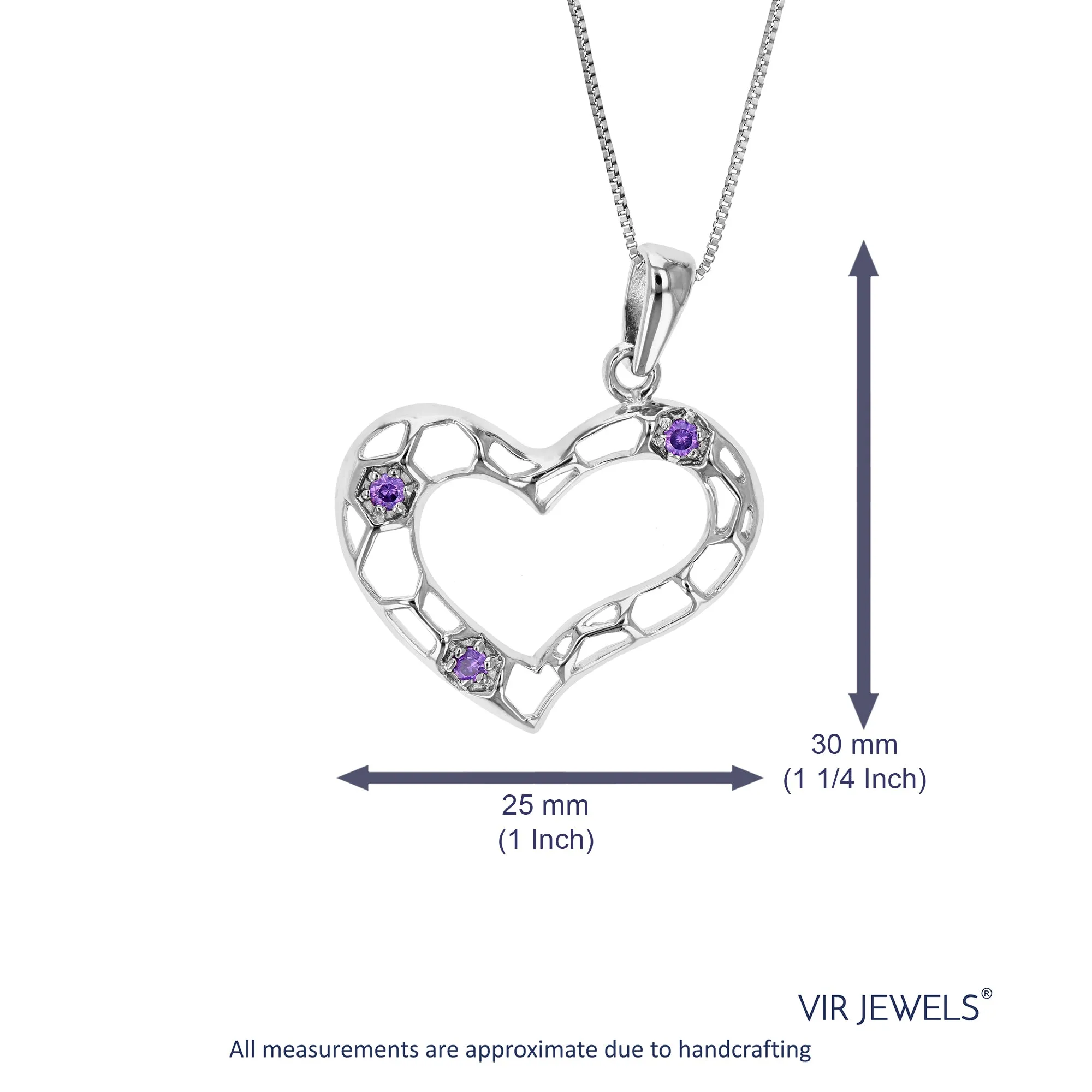 Pendant Necklace, Heart Shape Purple CZ Pendant Necklace for Women in .925 Sterling Silver with 18 Inch Chain