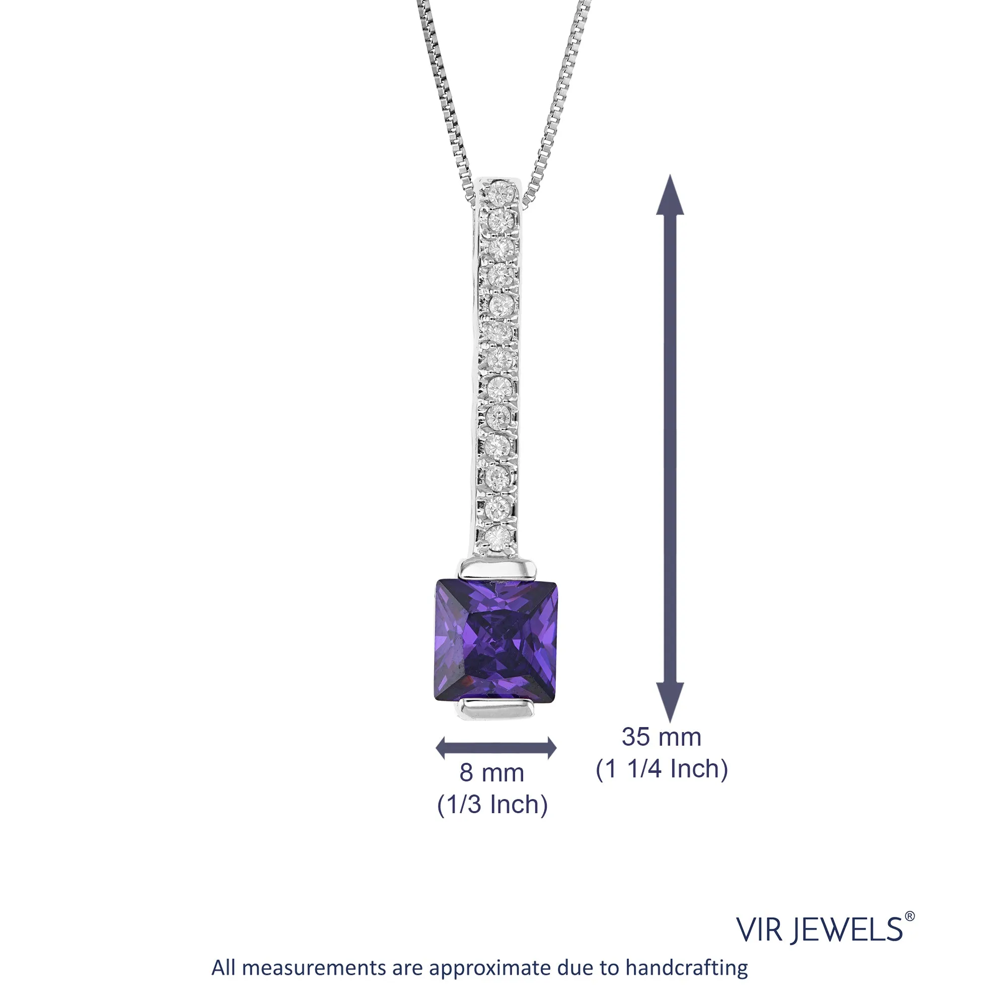 Pendant Necklace, Purple CZ Princess Pendant Necklace for women in .925 Sterling Silver with 18 Inch Chain