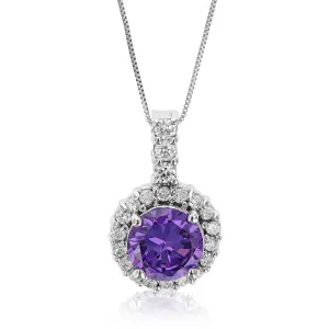 Pendant Necklace, Purple CZ Solitaire Pendant Necklace for Women in 0.925 Sterling Silver with 18 Inch Chain