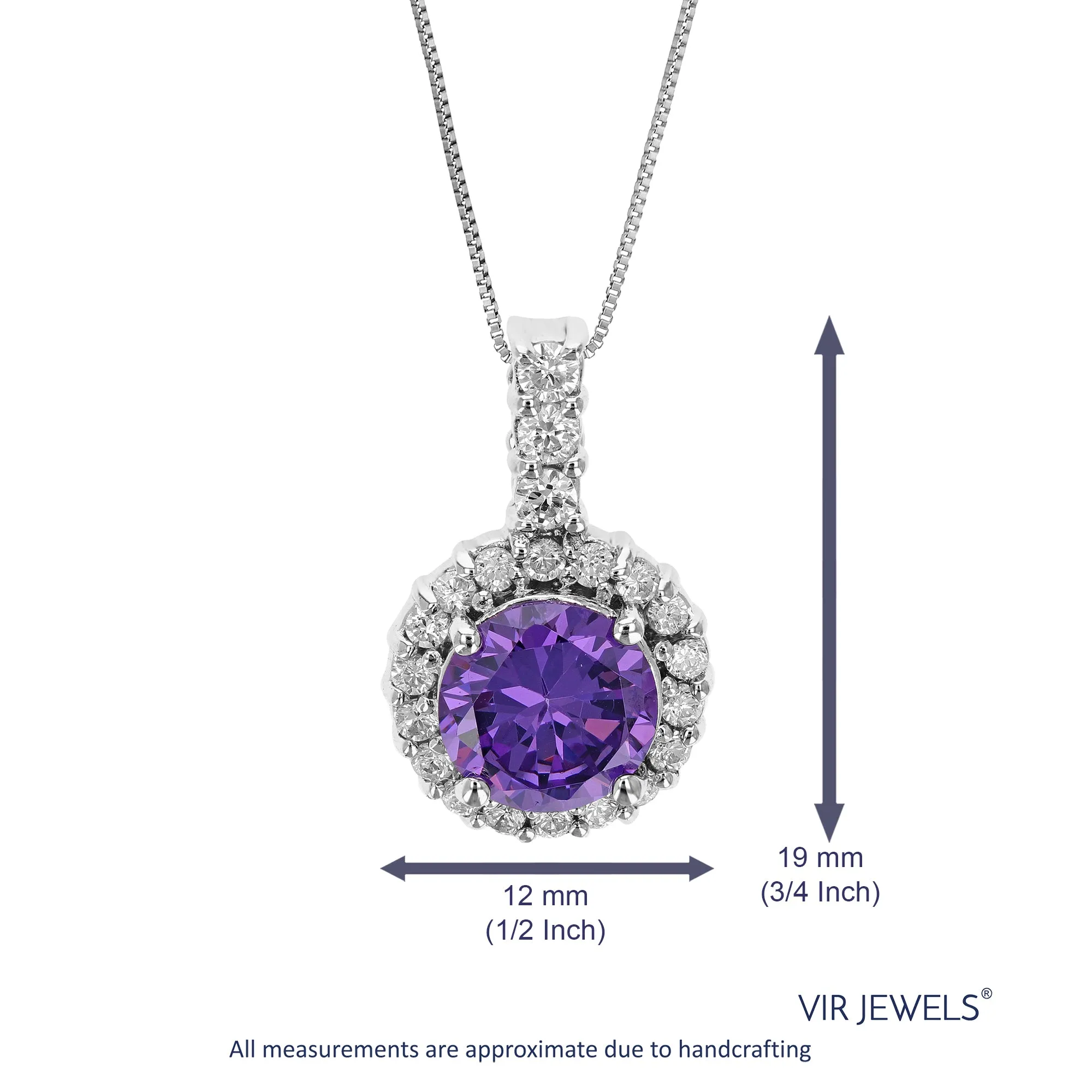 Pendant Necklace, Purple CZ Solitaire Pendant Necklace for Women in 0.925 Sterling Silver with 18 Inch Chain
