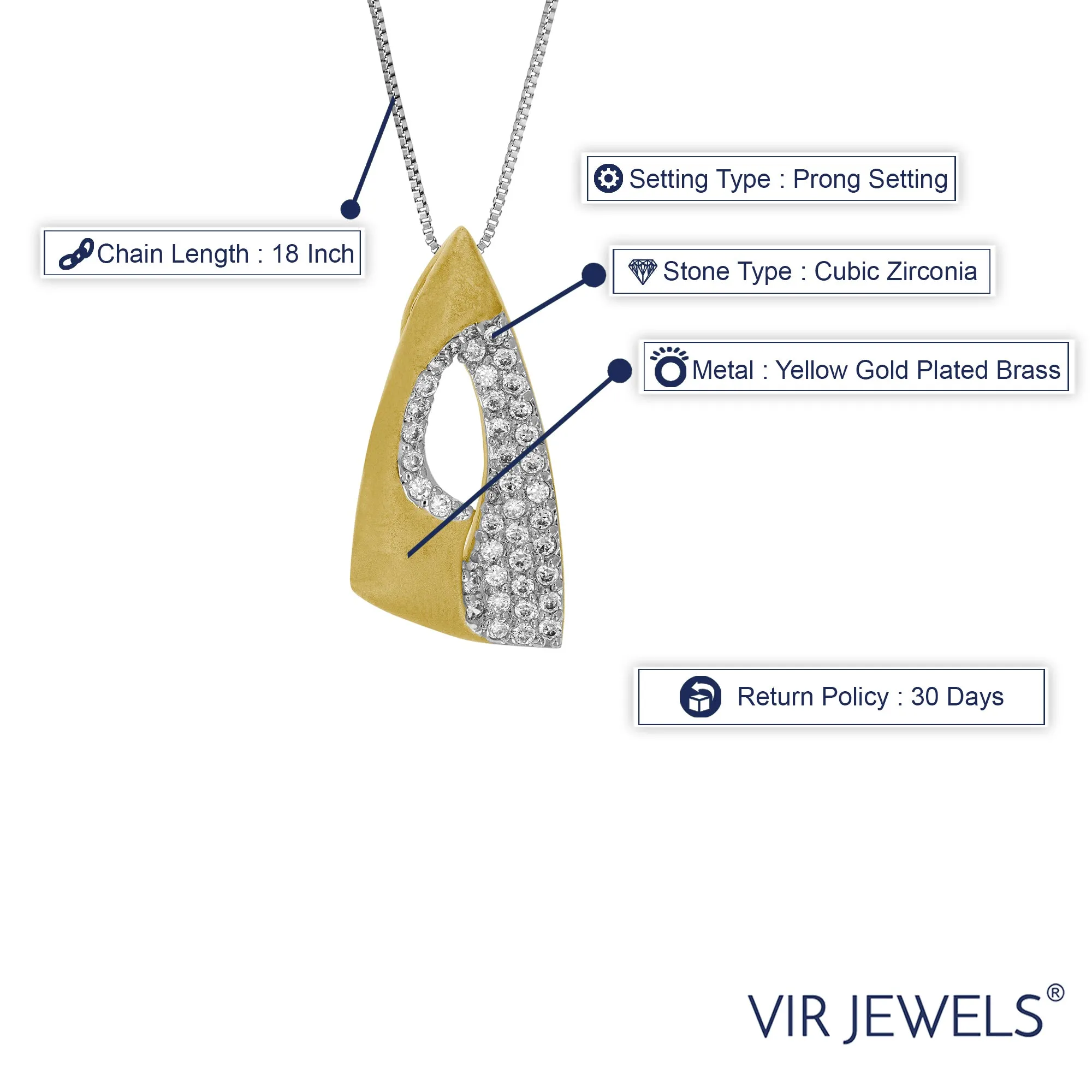 Pendant Necklace, Yellow Gold-Plated Fashion Pendant Necklace for Women in Brass with 18 Inch Chain