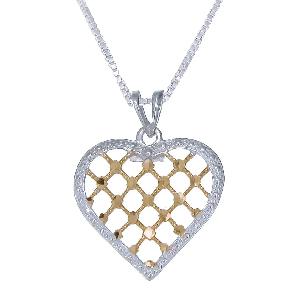 Pendant Necklace, Yellow Gold Plated Silver Heart Pendant Necklace for Women in .925 Sterling Silver with 18 Inch Chain