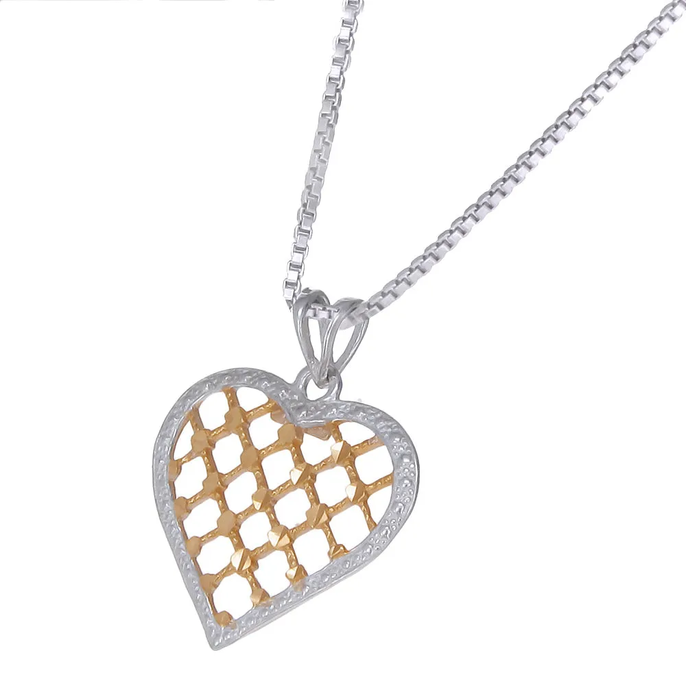 Pendant Necklace, Yellow Gold Plated Silver Heart Pendant Necklace for Women in .925 Sterling Silver with 18 Inch Chain