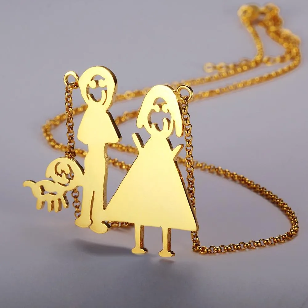 Personalized 925 Sterling Silver Family Drawing Necklace, Hand Drawn Family Love Pendant, Perfect Jewelry Gift for Women