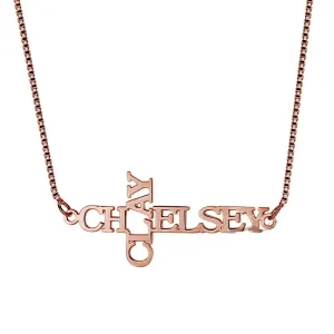 Personalized 925 Sterling Silver Necklace, 2 Name Engraved Cross Pendant, Jewelry Gift for Women