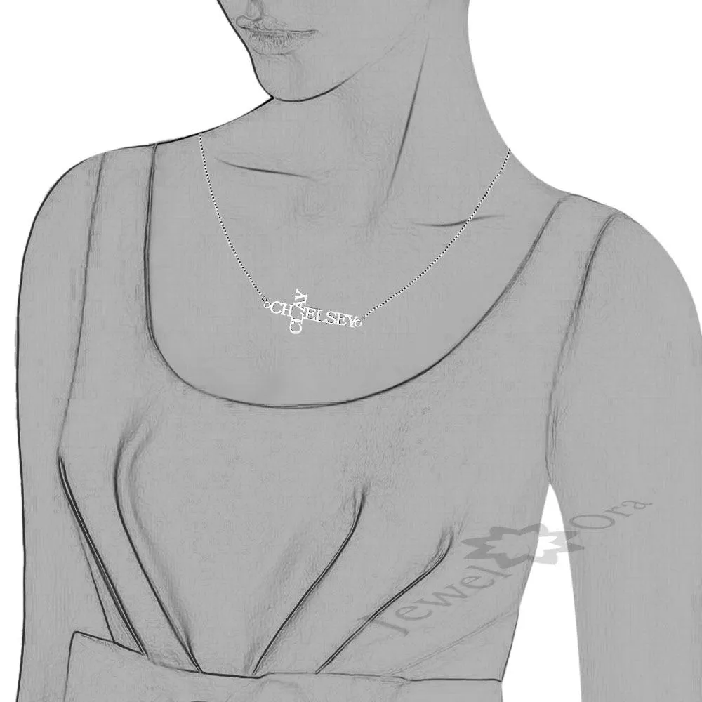Personalized 925 Sterling Silver Necklace, 2 Name Engraved Cross Pendant, Jewelry Gift for Women