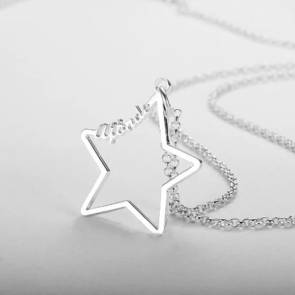 Personalized 925 Sterling Silver Star Necklace, Name Engraved Pendant Necklaces, Jewelry Gift for Women
