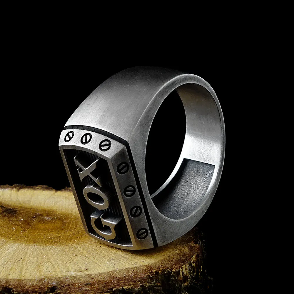 Personalized Men's Signet Ring Heavy Solid Silver Band with Initials