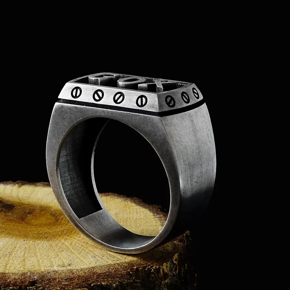 Personalized Men's Signet Ring Heavy Solid Silver Band with Initials