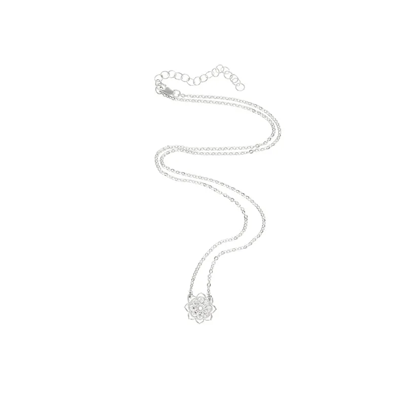 Petite Open Heart Mandala Necklace in Silver