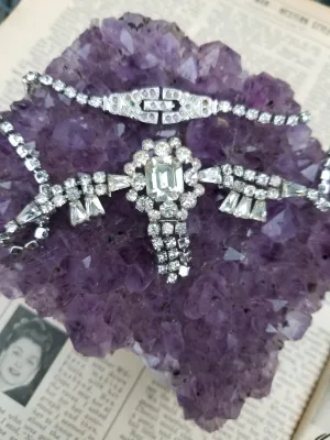 Phyllis signed rhinestone sterling silver vintage bib necklace