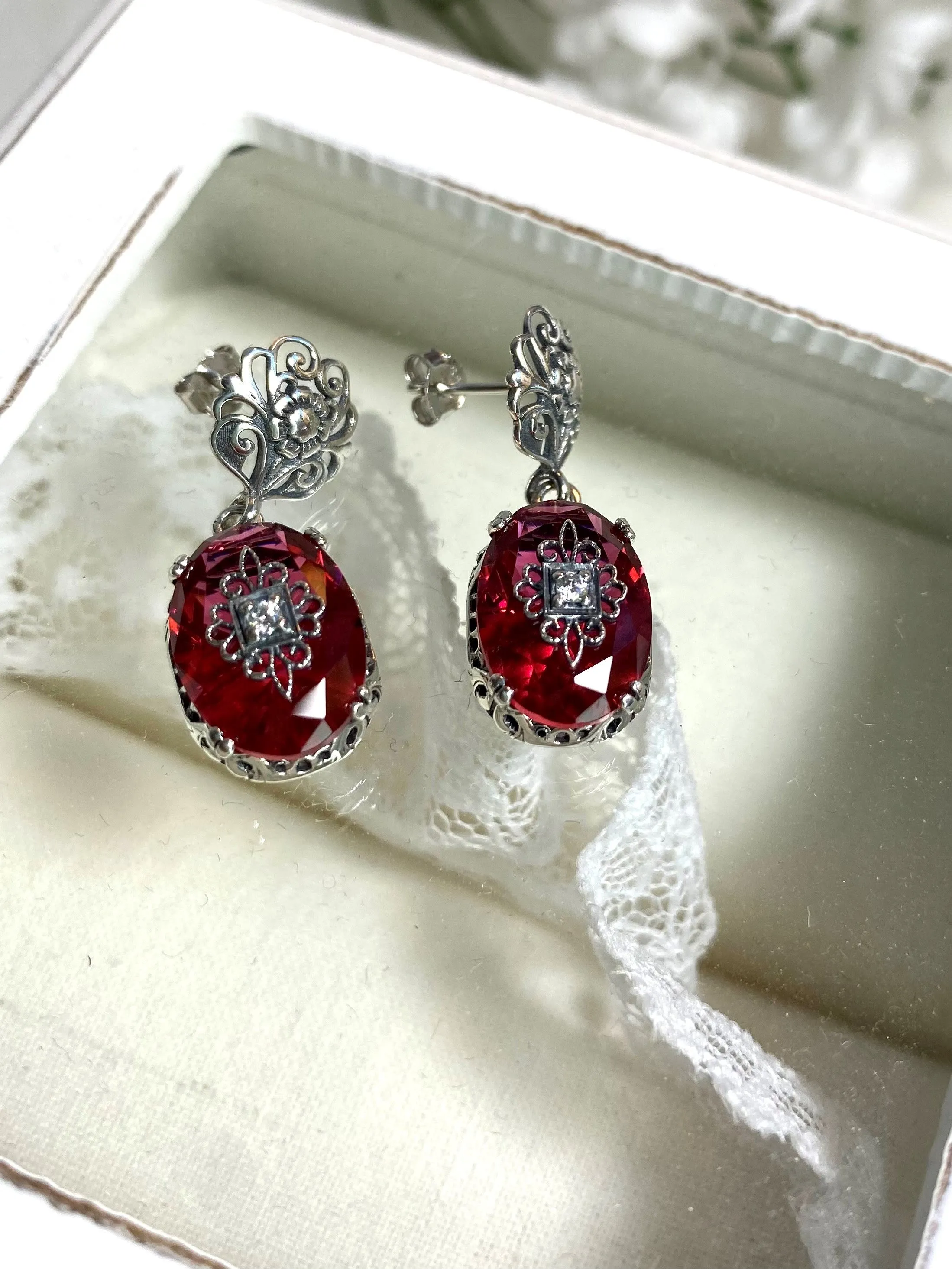 Pink Earrings, Optional Necklace, Sterling Silver Embellishment, Vintage Edwardian Jewelry #E70e
