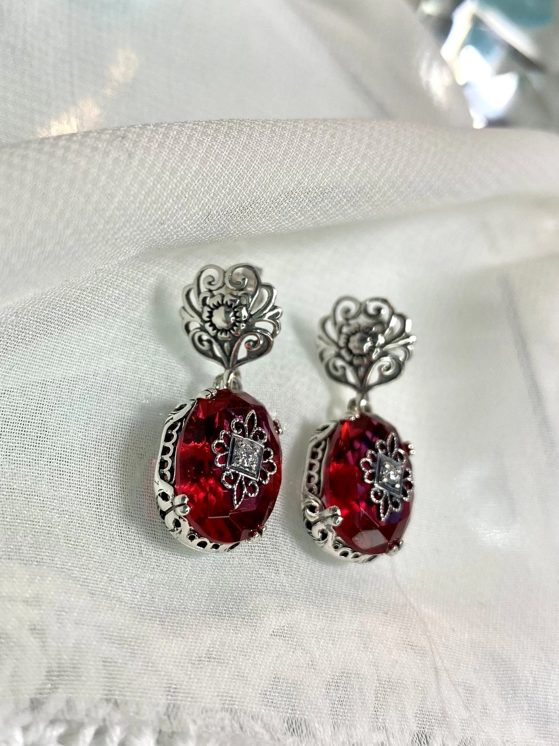 Pink Earrings, Optional Necklace, Sterling Silver Embellishment, Vintage Edwardian Jewelry #E70e