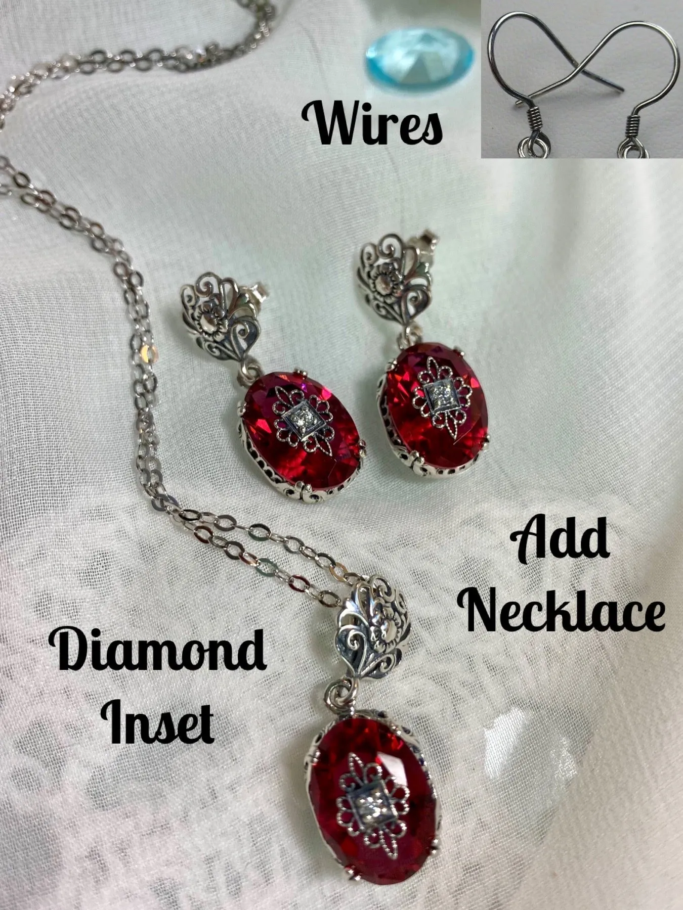 Pink Earrings, Optional Necklace, Sterling Silver Embellishment, Vintage Edwardian Jewelry #E70e
