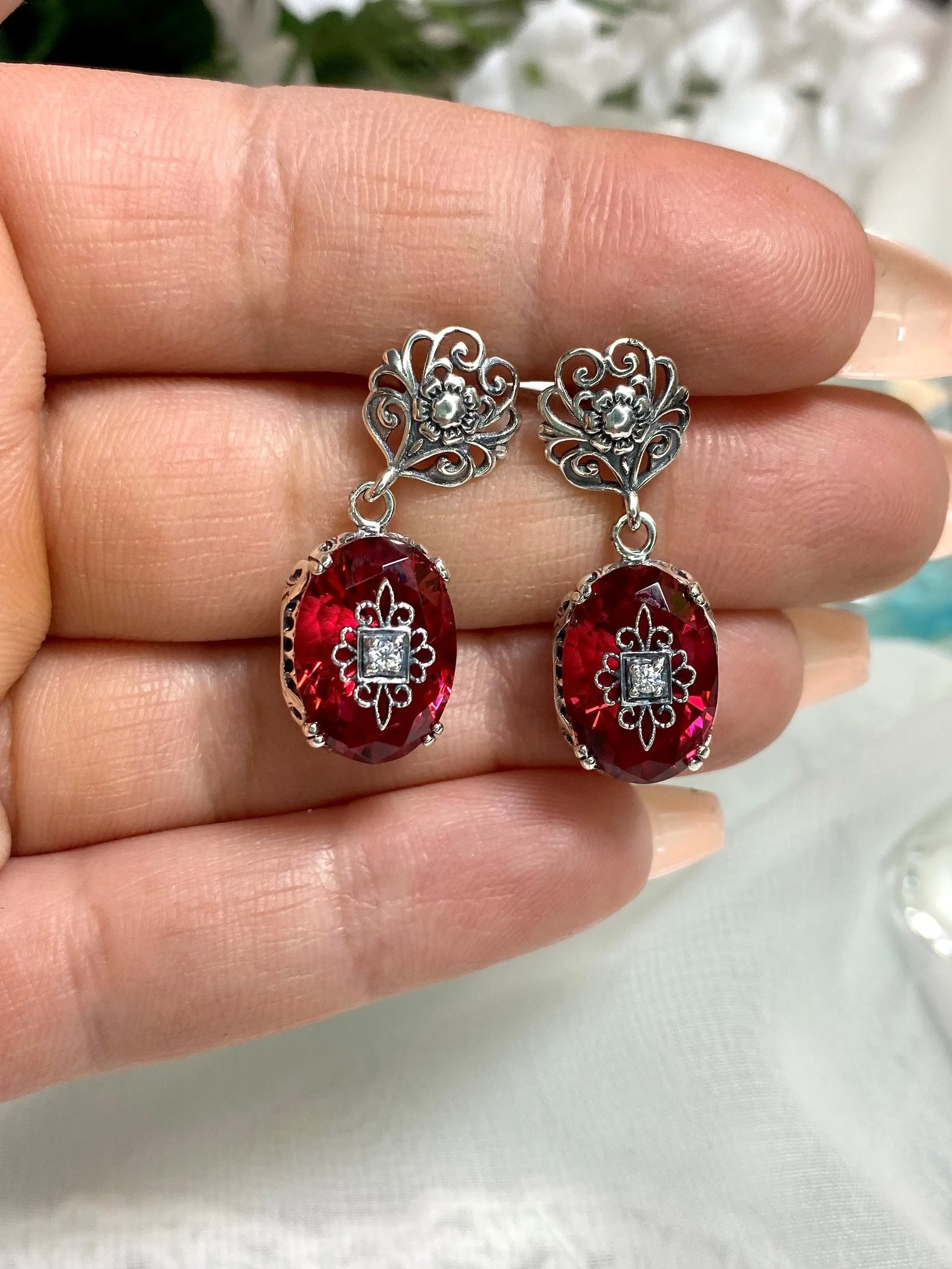 Pink Earrings, Optional Necklace, Sterling Silver Embellishment, Vintage Edwardian Jewelry #E70e