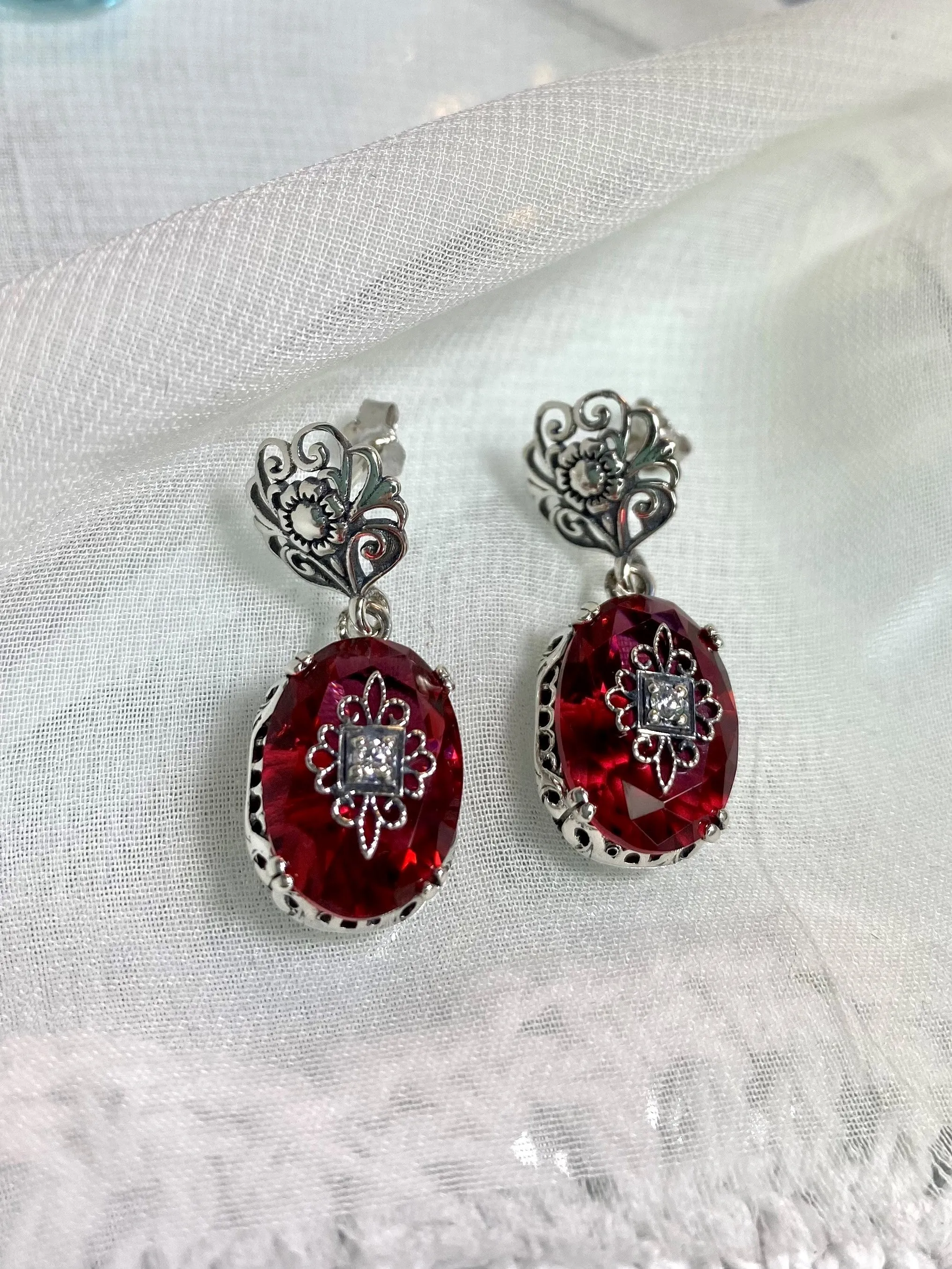 Pink Earrings, Optional Necklace, Sterling Silver Embellishment, Vintage Edwardian Jewelry #E70e
