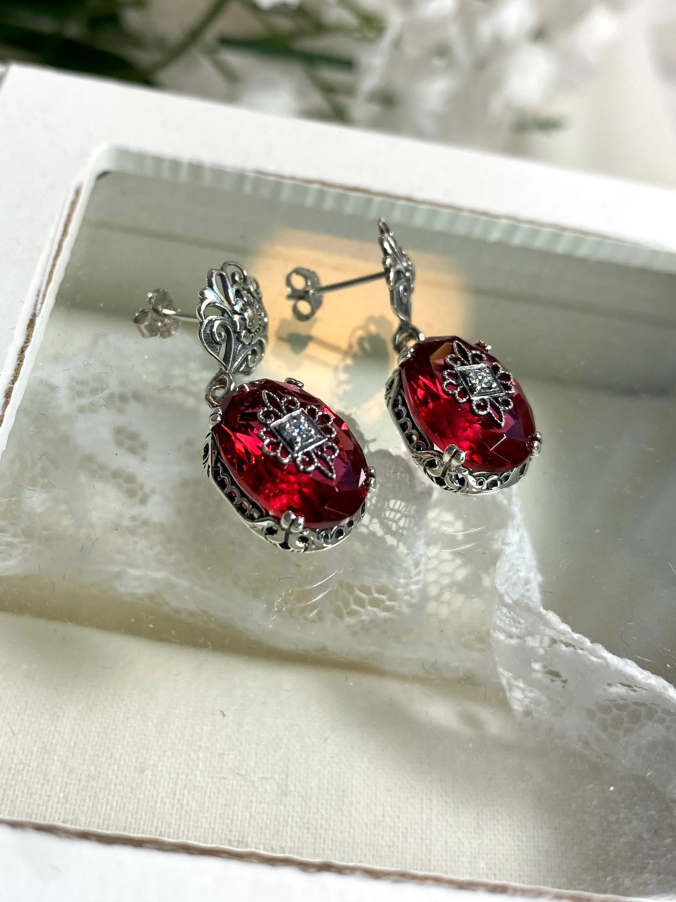 Pink Earrings, Optional Necklace, Sterling Silver Embellishment, Vintage Edwardian Jewelry #E70e